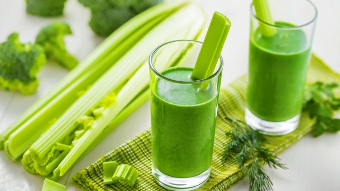 Celery and broccoli mix smoothie, healthy food, vegetable juice